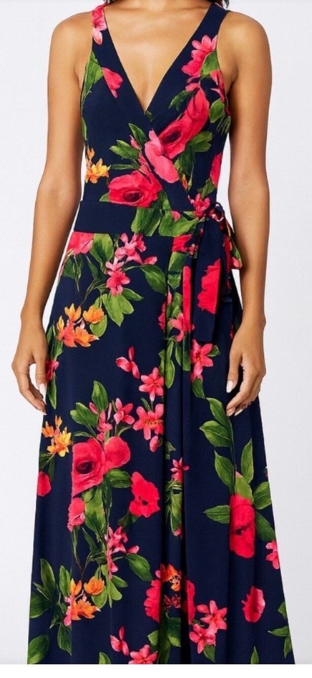 Market & Spruce Navy Floral Maxi Wrap Dress Large
